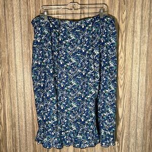 Plus Size Black Blue Floral Print y2k Style Flowy Midi Skirt Bottoms